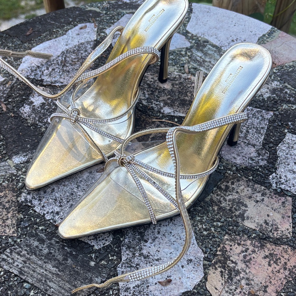 PrettyLittleThing Gold Strappy Heels